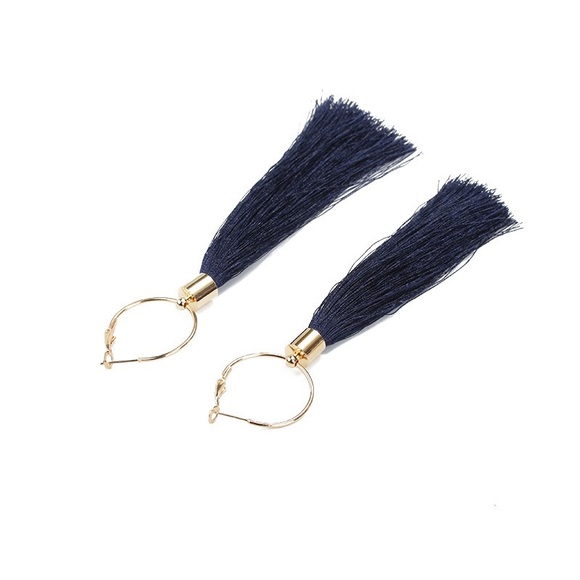 🔸2 for $15🔸Navy Tassel Earrings - Picture 1 of 3
